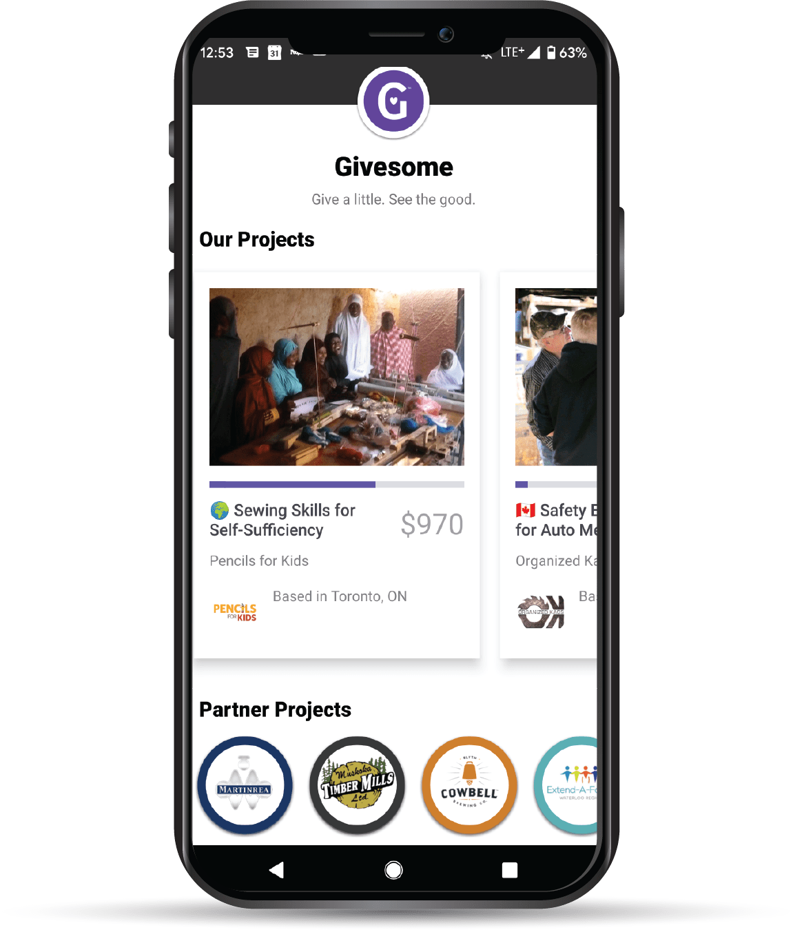 Givesome App open on iPhone