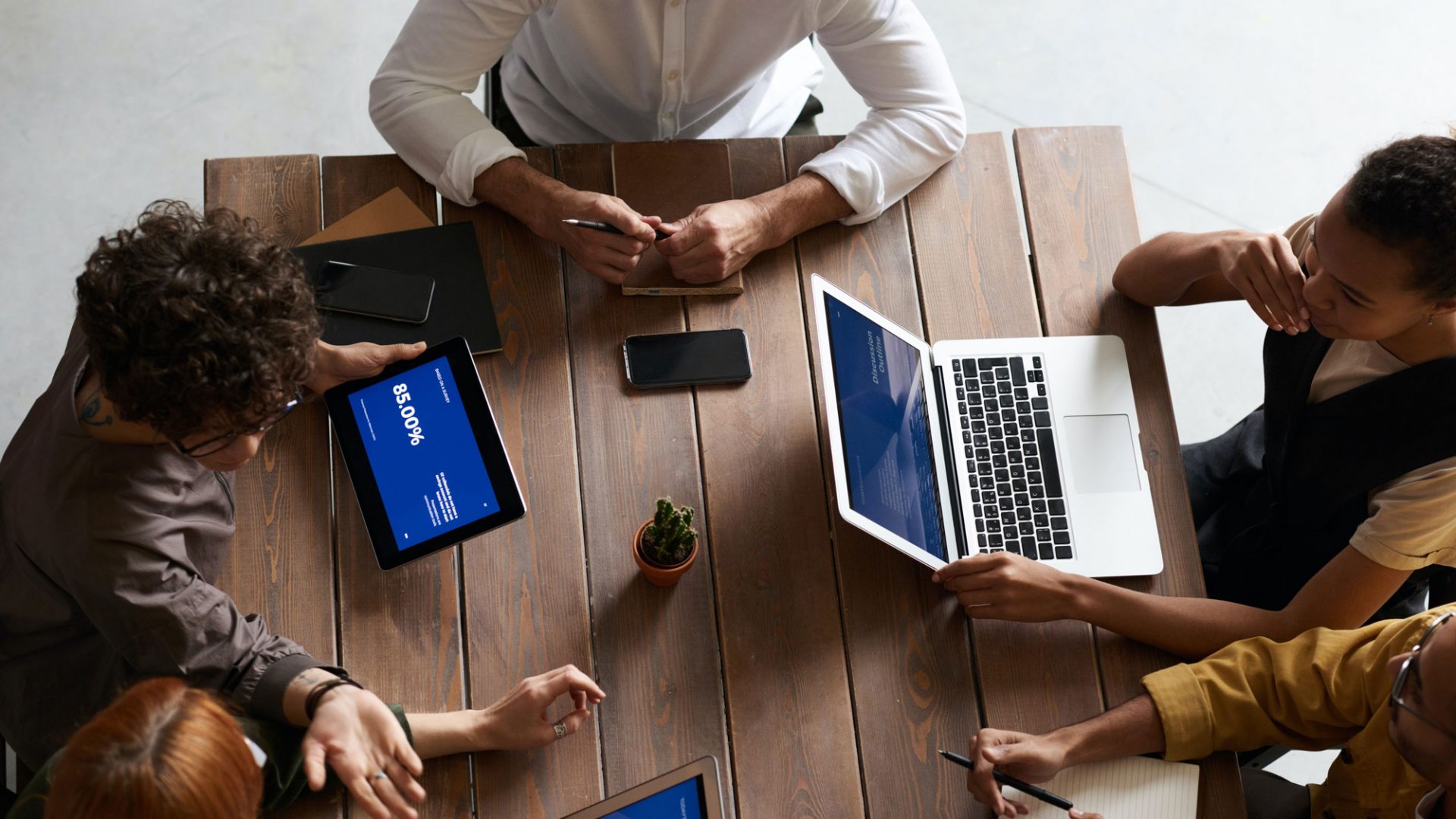 people working at a table