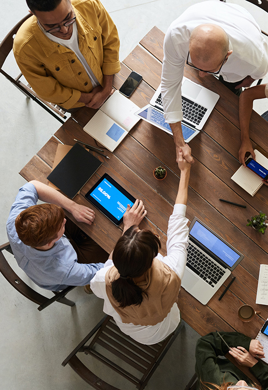 Tech workers at a table