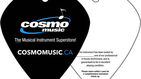 Cosmo Music url on a quitar pick