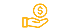Dollar sign over hand icon