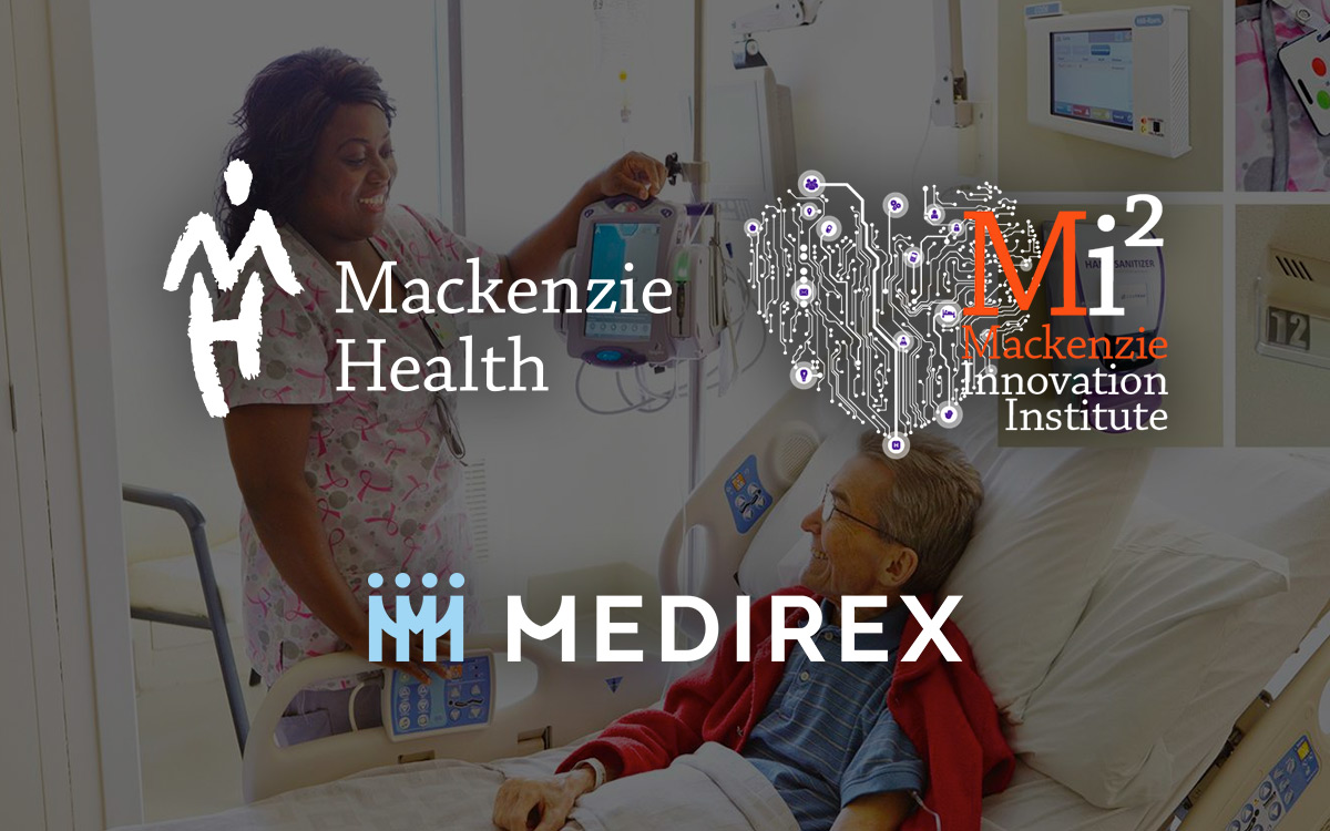 Mackenzie Health and Medirex logos over an image of a patient receiving health care in a hospital room