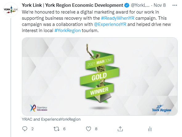 Marcom Gold Award Tweet