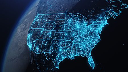 USA at night with city light illumination., view from space