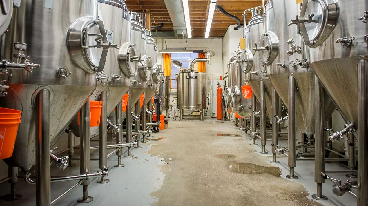 Inside a brewery