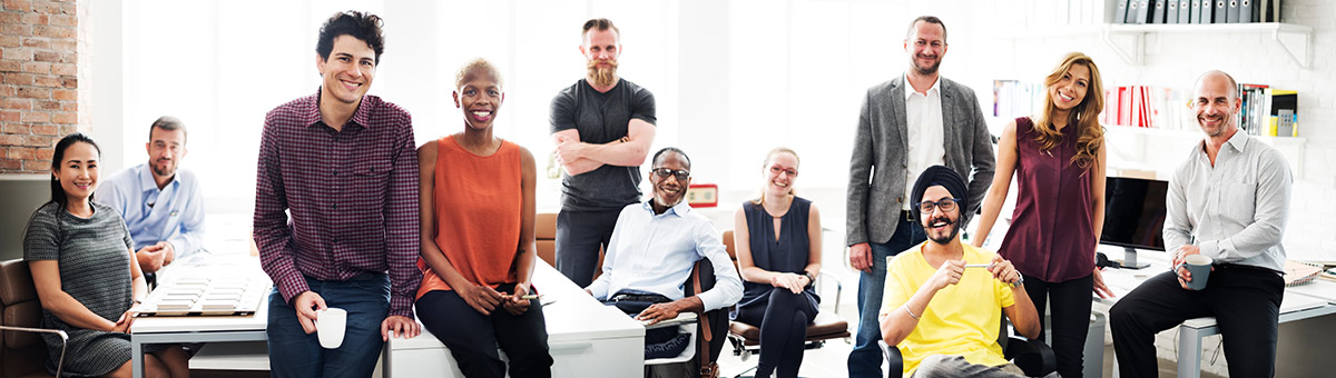 A group of professionals in an office